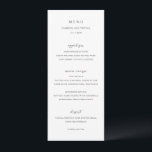 Menu Casamento Simples Preto e Branco Limpo<br><div class="desc">Menu de casamento moderno com um simples design com fontes clássicas de serifa e script elegante.</div>