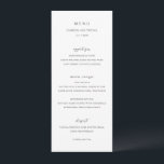 Menu Casamento Simples Preto e Branco Limpo<br><div class="desc">Menu de casamento moderno com um simples design com fontes clássicas de serifa e script elegante.</div>