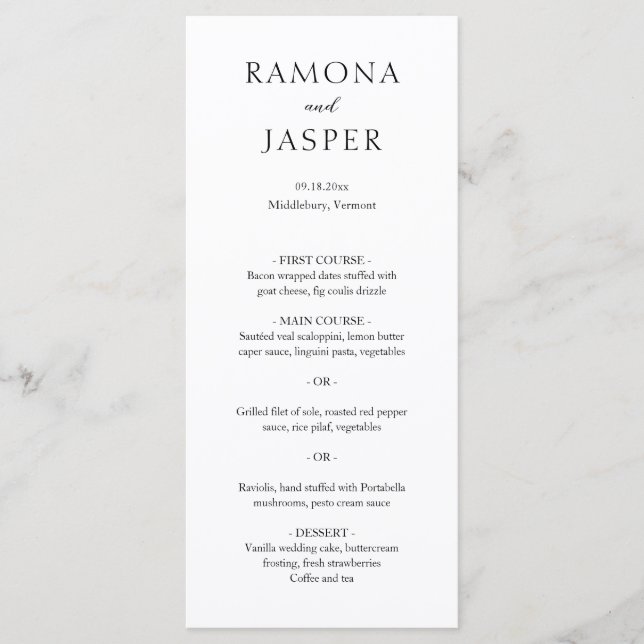 Menu Casamento Simples Preto e Branco Moderno e Ousado (Frente)