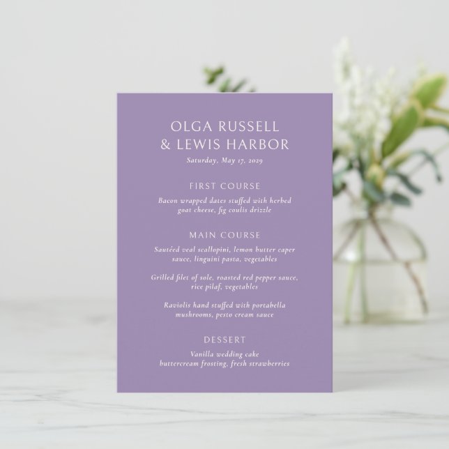 Menu Casamento Simples Roxo Moderno (Em pé/Frente)