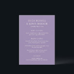 Menu Casamento Simples Roxo Moderno<br><div class="desc">Cardápios de casamento modernos com um design limpo e simples com fontes em negrito.</div>