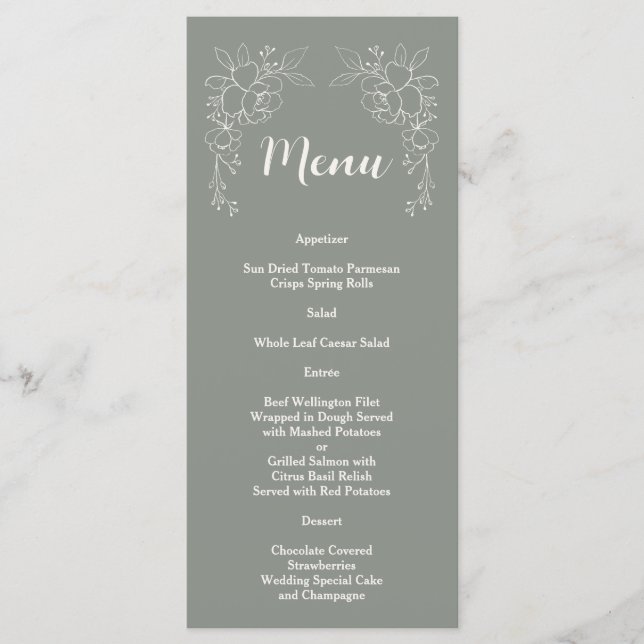Menu Casamento Simples Verde do Mínimo Boho Elegante Sa (Frente)