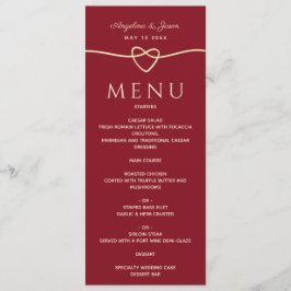 Menu Casamento Simples, Vermelho Elegante e Dourado Cor