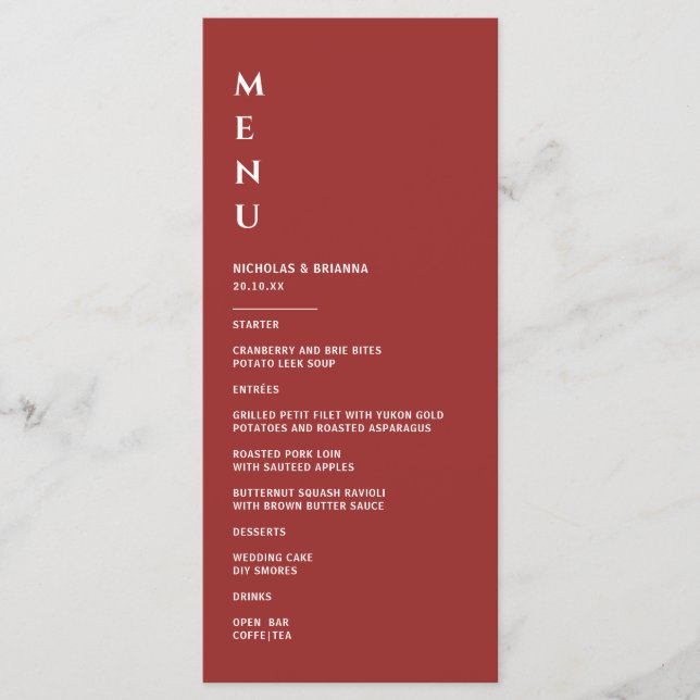 Menu Casamento Simples Vermelho Escuro (Frente)