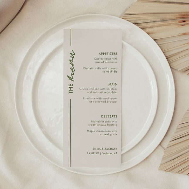 Menu Casamento Sofisticado Cinza e Verde Oliva (Criador carregado)