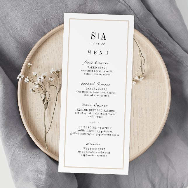 Menu Casamento sofisticado de monograma minimalista (Sophisticated monogram minimalist wedding menu)