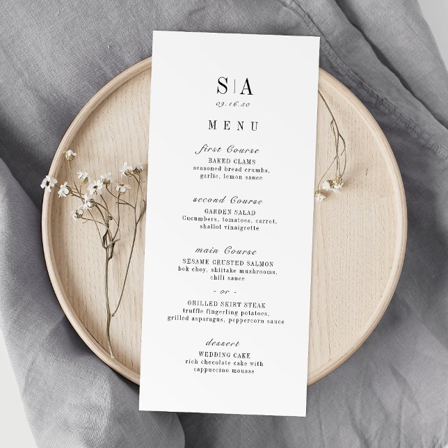 Menu Casamento sofisticado de monograma minimalista (Sophisticated monogram minimalist wedding menu)