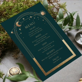 Menu Casamento Sol Lua Estrelas Verde Dourado Celestial