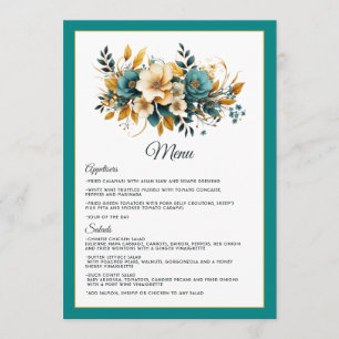 Menu Casamento Teal e Dourado Floral