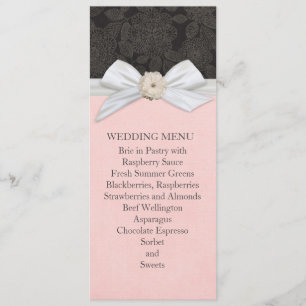 Menu Casamento tema damasco Floral de Fita Preto E