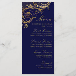Menu Casamento tema damasco Floral Dourado Azul do
