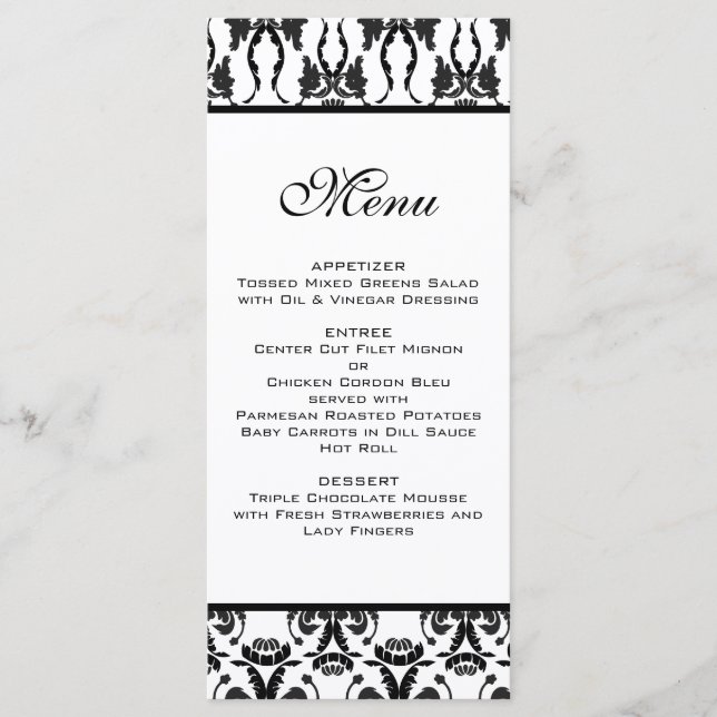 Menu Casamento tema damasco Preto e Branco (Frente)