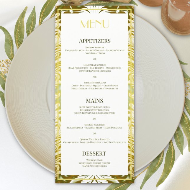 Menu Casamento tema damasco Verde Dourado Retroativo (Criador carregado)