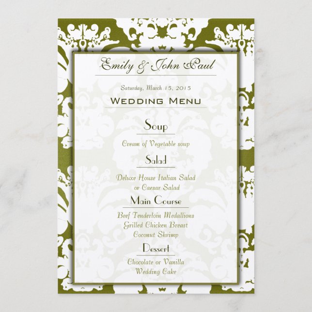 Menu Casamento tema damasco Verde Oleícola (Verso)