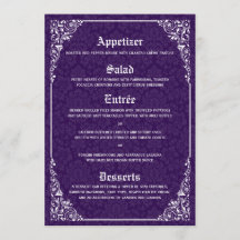 Menu Casamento tema damasco Vitoriano Gótico Roxo
