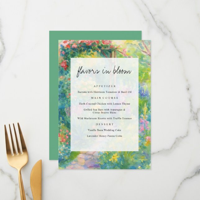 Menu Casamento Temático de Jardim com Aquarela Capricho (Frente/Verso In Situ)