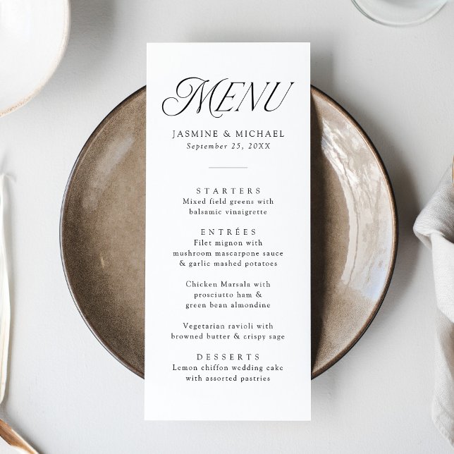 Menu Casamento Tipografia Preta Moderna e Elegante (Criador carregado)