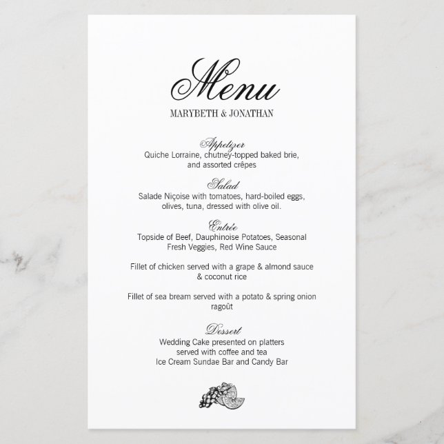Menu Casamento Toile & Calliografia (Frente)