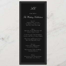 Menu Casamento Tradicional com Monograma Preto e Branco