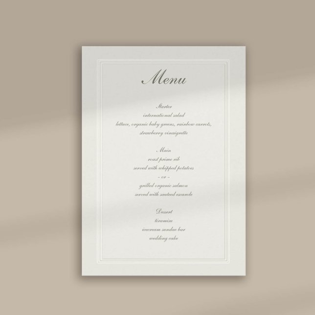 Menu Casamento Tradicional de Frame Triplo Embossed (formal traditional wedding menu card faux embossed cream ecru frame calligraphy modern classic)