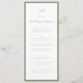 Menu Casamento Tradicional Monograma Verde Sage