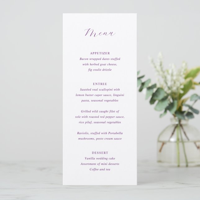 Menu Casamento Tradicional Roxo Elegante (Em pé/Frente)