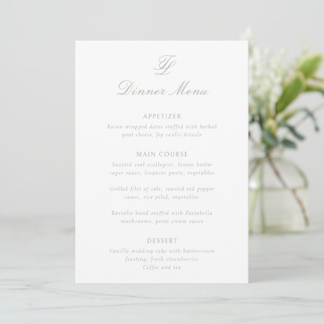 Menu Casamento Tradicional Verde Safira Elegante (Em pé/Frente)