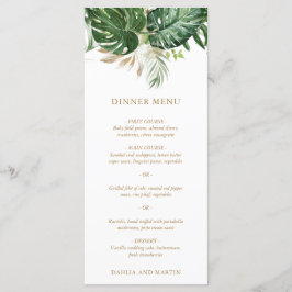 Menu Casamento Tropical com Folhagem Dourada Moderna