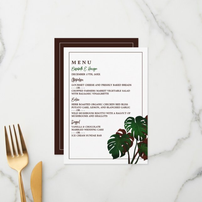 Menu Casamento Tropical de Monstera Beach (Frente/Verso In Situ)