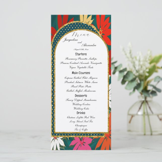 Menu Casamento Tropical de Verão entre Flores e Arcos (Em pé/Frente)