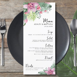 Menu Casamento Tropical de Watercolor Floral