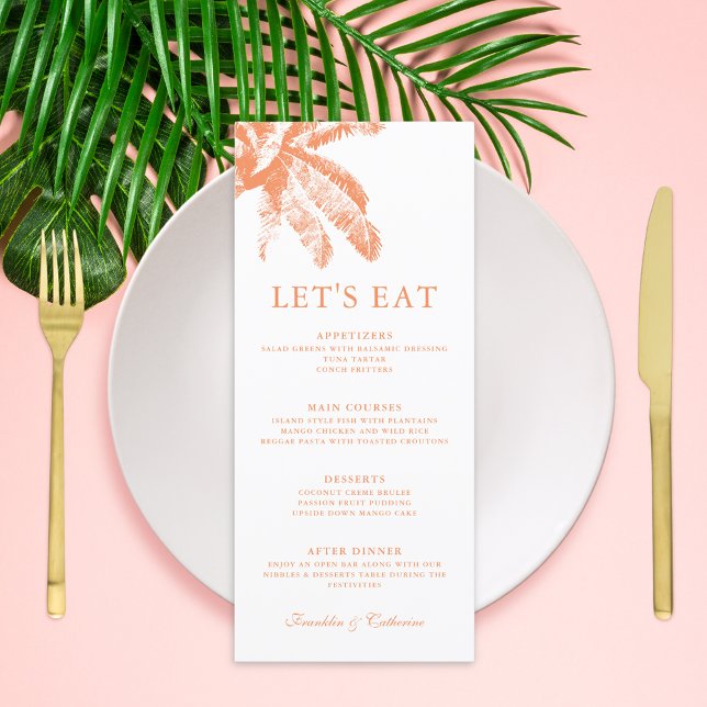 Menu Casamento Tropical Elegante Palm Tree (Vintage Boho Tropical Palm Photo Wedding Menu)