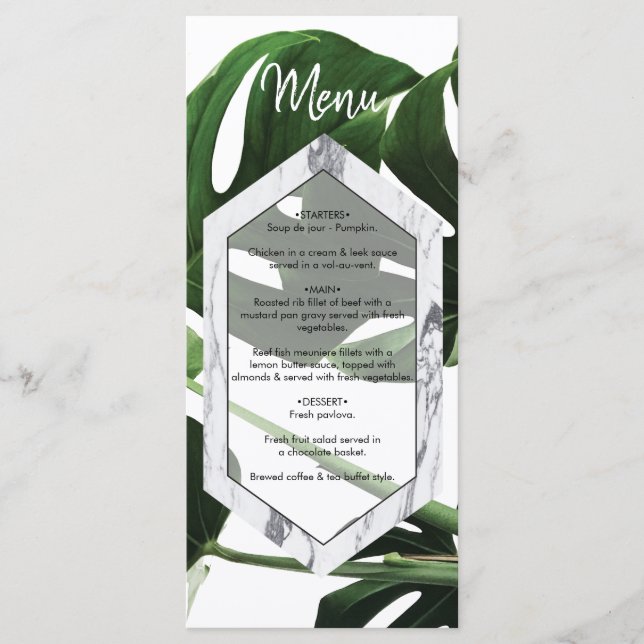 Menu Casamento Tropical Monstera Marble (Frente)