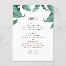 Menu Casamento tropical verde. Botânica de aquarela