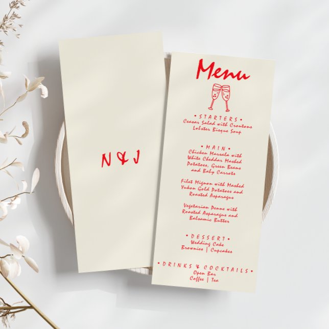 Menu Casamento Única Excêntrica Desenhada à Mão Vermelh (Criador carregado)