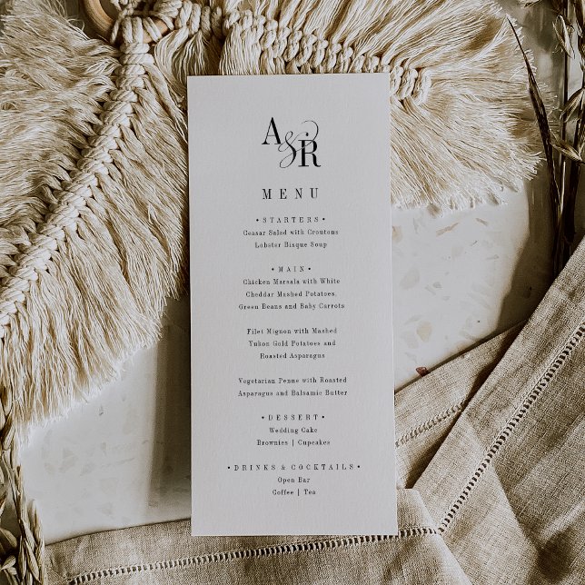 Menu Casamento Único do Rico Formal Elegante Clássico A (ANDREA Classic Elegant Formal Fancy Unique Wedding Menu)