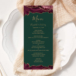 Menu Casamento Verde Agata Dourado Elegante Burgundy