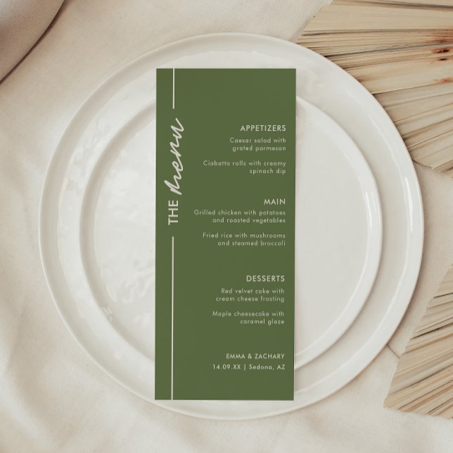 Menu Casamento Verde-Azeitona Moderno (Criador carregado)