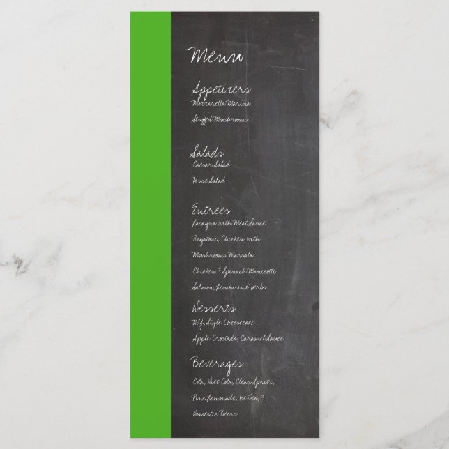Menu Casamento Verde Chalkboard (Frente)