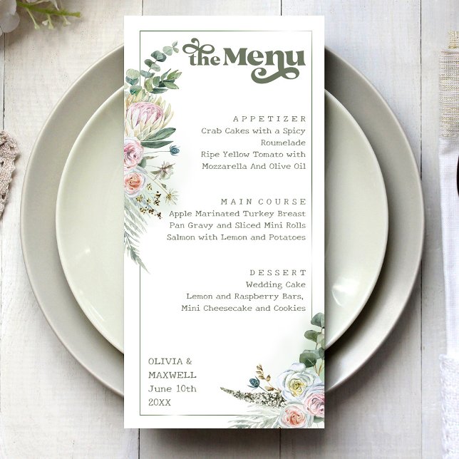 Menu Casamento Verde com Boho Sage - Tipografia Floral (Criador carregado)
