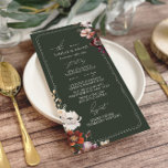 Menu Casamento Verde Da Fronteira Da Rústica Anêmona<br><div class="desc">Designs florais de anêmona russa no canto superior direito e inferior esquerdo da borda bege desenhada sobre fundo verde.</div>