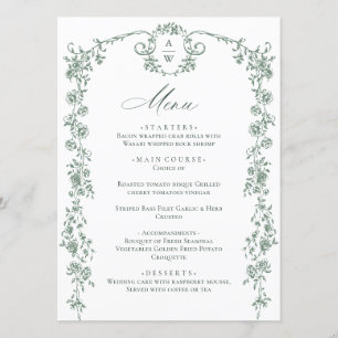 Menu Casamento Verde da Ornamentado Vitoriana Grace Flo