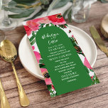 Menu Casamento Verde de Arca Anêmona de Aquarela<br><div class="desc">Design de anêmona de aquarela com arco verde e texto branco.</div>
