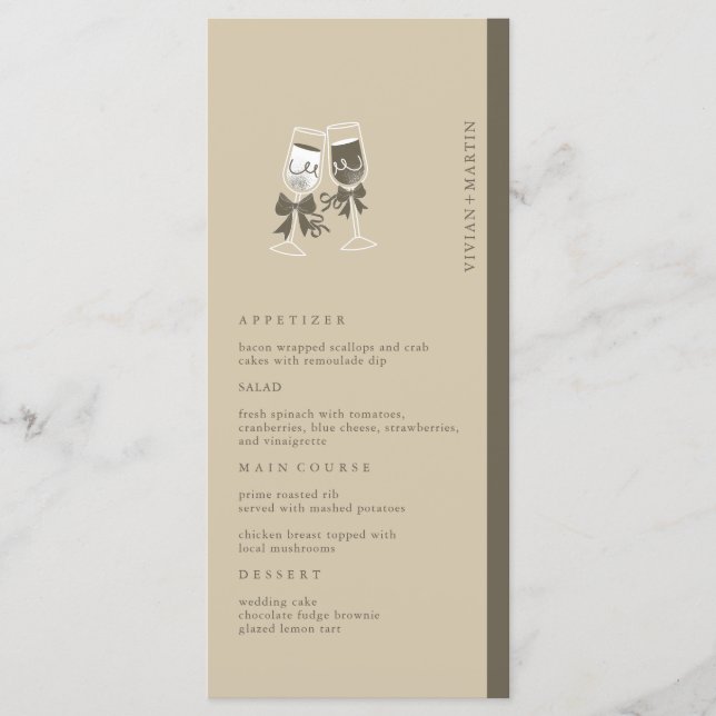 Menu Casamento Verde de Areia Elegante (Frente)