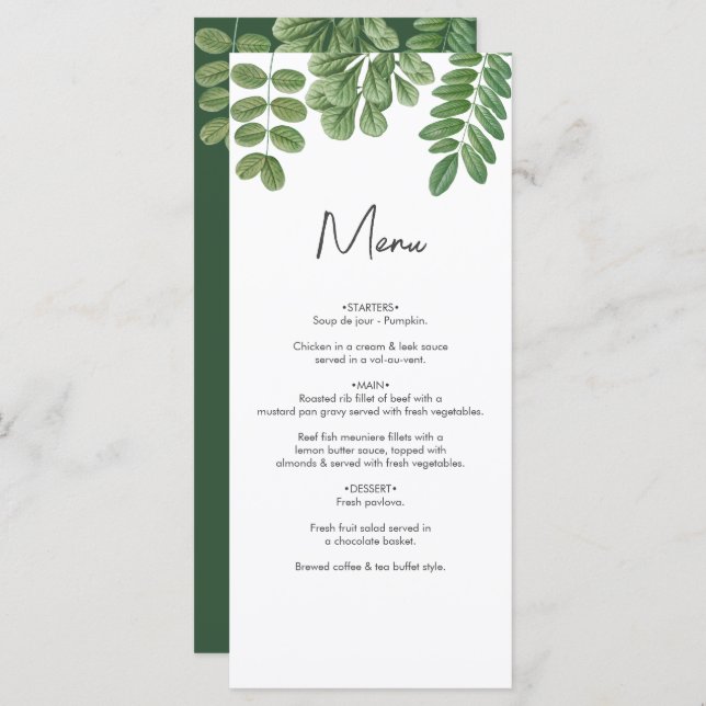 Menu Casamento Verde de Emerald Verde Moderno em Waterc (Frente/Verso)