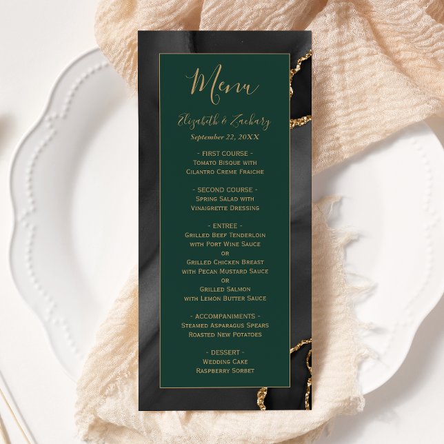 Menu Casamento Verde de Esmeralda Dourada e Preta Moder (Criador carregado)