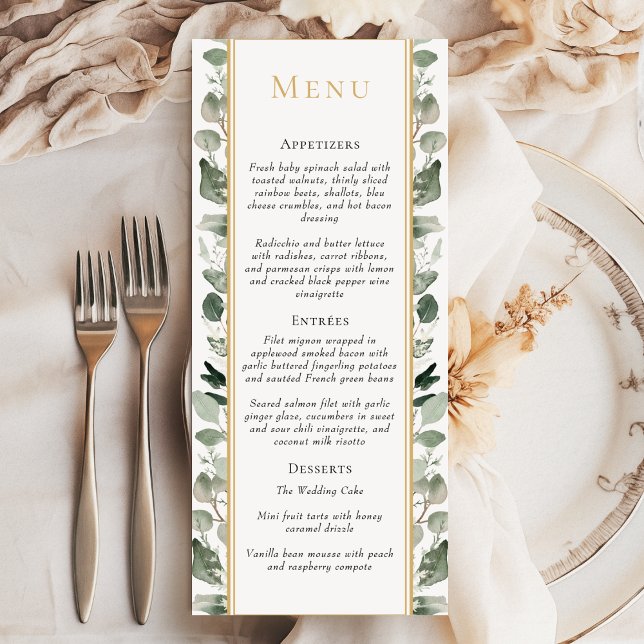 Menu Casamento Verde de Eucalyptus Greenery Dourado Sim (Criador carregado)