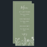 Menu Casamento verde de flor silvestre Boho<br><div class="desc">Boho,  menu de casamento simples de flor verde.</div>