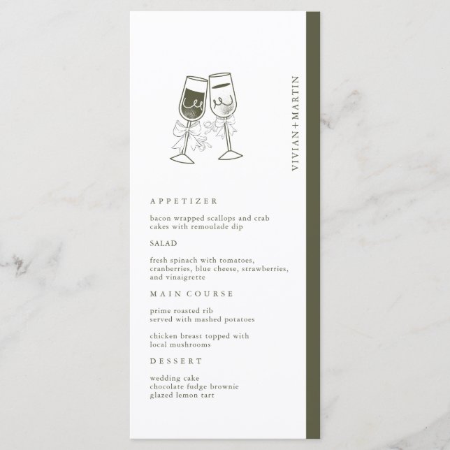 Menu Casamento Verde de Madeira Elegante (Frente)