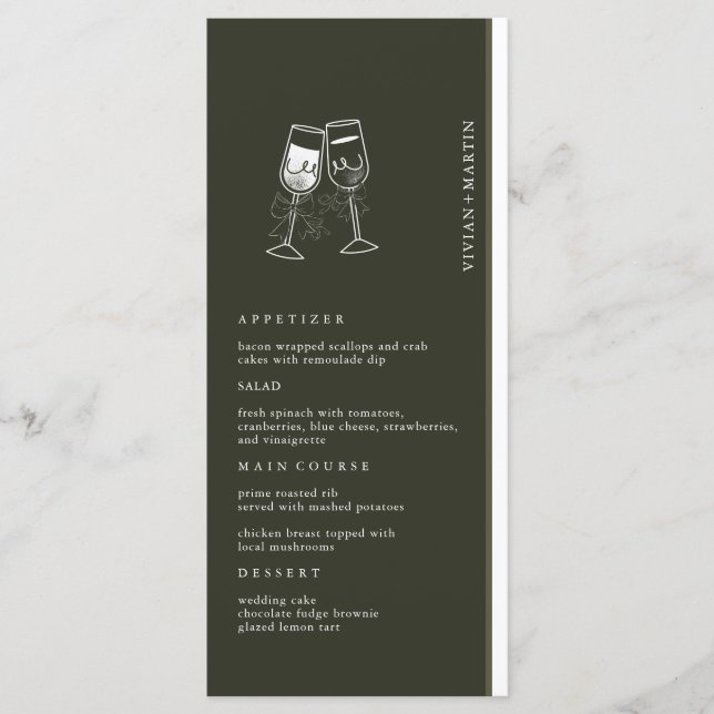 Menu Casamento Verde de Madeira Elegante (Frente)
